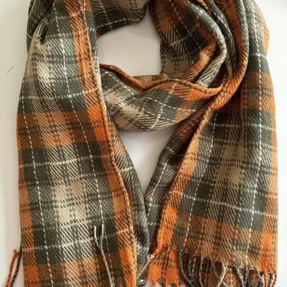 Large  Plaid Check Fringed Scarf Wrap 24 x 68